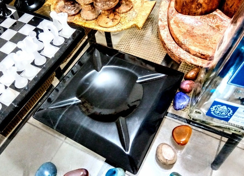 Cenicero Artesanal En Mármol Negro Auténtico