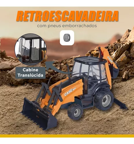 Brinquedo Caminhão Iveco Hi Way Plataforma Retroescavadeira Case  Construction Cinza