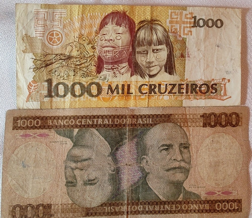 2 Billetes Brasil 1000 Cruzeiros Diferentes  (bb44