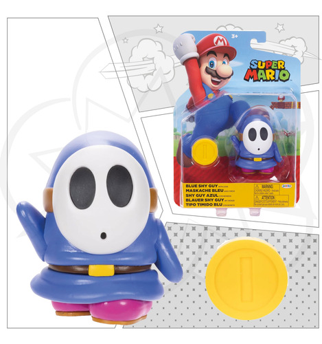 Figura Super Mario Blue Shy Guy With Coin 4 Inch Jakks Pacif (Usado)