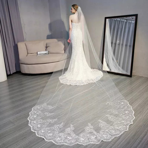 4m Una Capa Mujer Trailing Cathedral Velo De Novia Largo Emb
