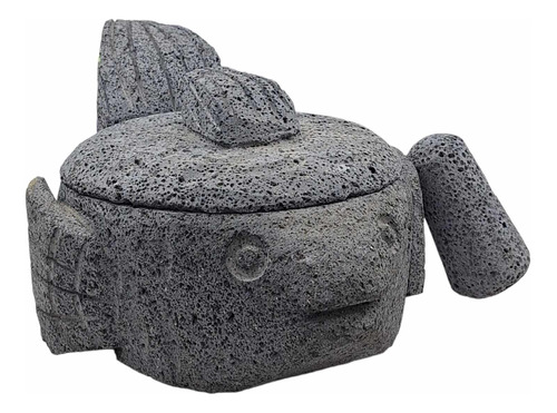 Exclusivo Molcajete De Pez En Piedra Volcánica Artesanal 