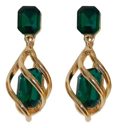 Aretes Pendientes Mujer Fino Delicado Dama Dorado & Verde