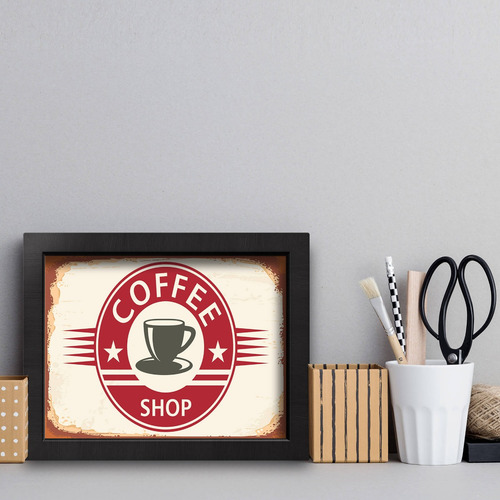 Imagem 2 de 2 de Quadro Vintage Café Coffee Shop 22x32cm Moldura Preta