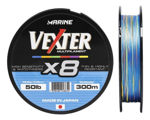 Linha Multifilamento Vexter 8 Fios Colorida 15lb 0,15mm 300m
