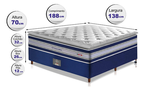 Conjunto Casal Pillow Top Molas Pocket Select Cama Inbox Cor Azul