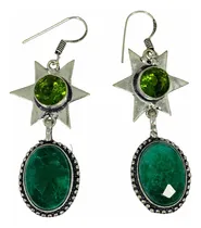 Comprar Aros Estrella Plata India Esmeralda Y Peridoto 100% Natural