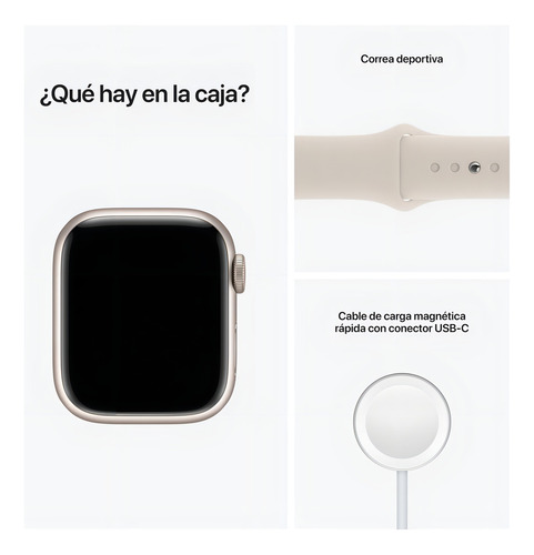 Apple Watch (GPS+Cellular) Series 7 display de 1.614" con correa de fluoroelastómero - color blanco estelar - Excelente (Reacondicionado)