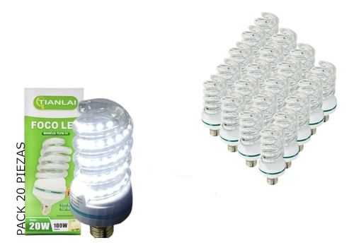 Foco Led 20w Ahorrador Luz Blanca Fria E27 20 Piezas Pack