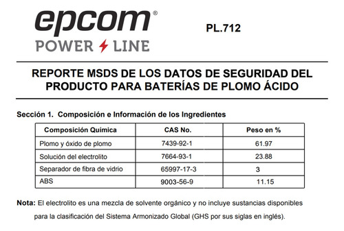 Epcom Powerline Pl-7-12 Alarmas, Control Acceso 12 Vcc 7 Ah
