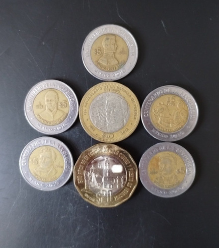 Juego De 7 Monedas Mexicanas Conmemorativas