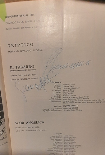 Programa Teatro Colon 1974 Firma Artistas Galli Giacomini C3