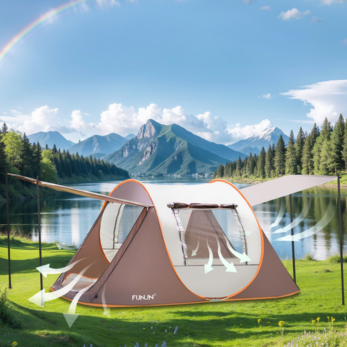 Carpa Tienda De Campaña Funjn para 6 Personas Instalación Fácil Impermeable Protección Solar Ost070300 Naranja
