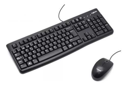 Kit de teclado y mouse Logitech MK120 Español Latinoamérica de color negro
