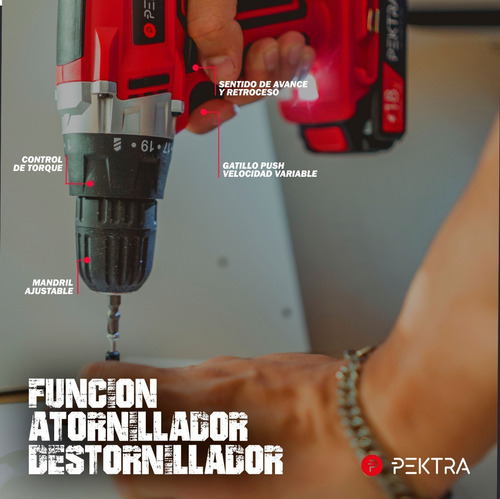 Imagen 3 de 7 de Taladro Atornillador Inalambrico Pektra 18v Con Bateria