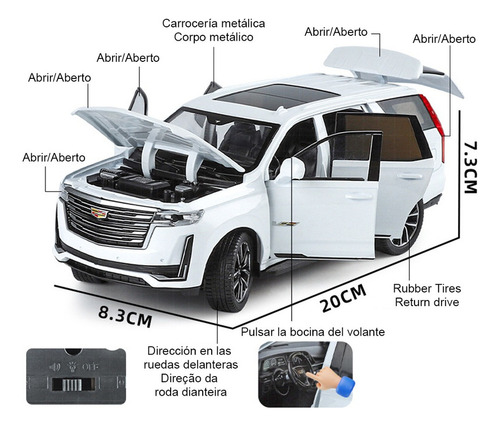 2022 Cadillac Escalade Suv Minifierro Coche Luz Sonido 1/24