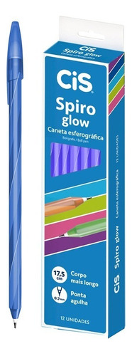Caneta Cis Spiro Glow Azul Esferográfica 12 Und Tinta Azul