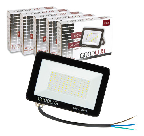 Kit 5 Refletores 100w Goodlux Branco Frio Led 6500k Externo Ip66 Cor Da Carcaça Preto 110v/220v