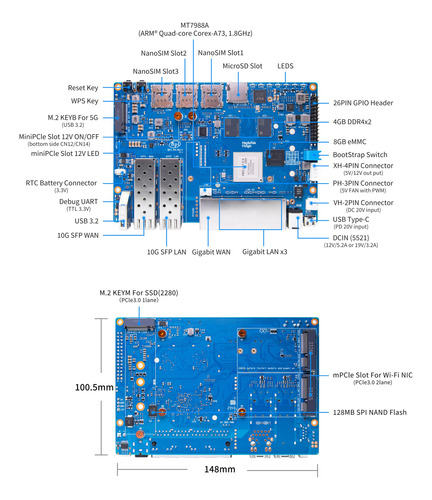 Router Wifi Inalámbrico De Doble Banda Banana Pi Bpi-r4 Wifi