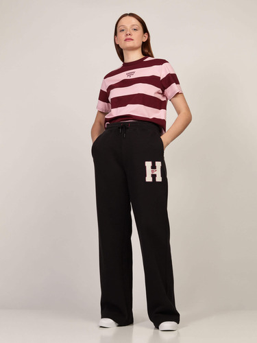 Jogger Negro De Algodón Con Logo Afelpado Tommy Jeans Mujer