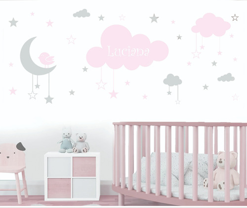 Vinilo Decorativo Bebes /niñas/niños Nubes Estrellas Luna