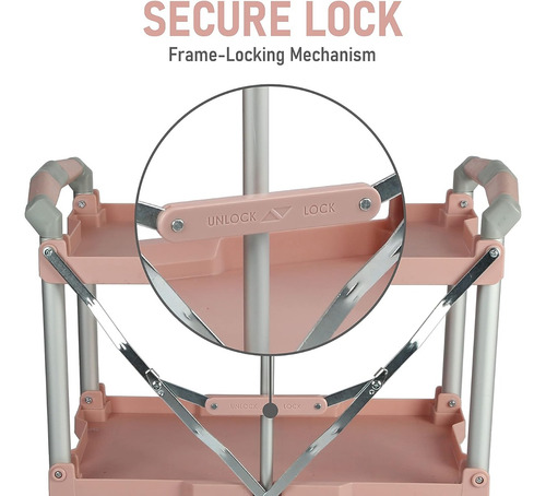 Carrito De Servicio Plegable; C/3 Estantes, 150 Lbs; Rosa