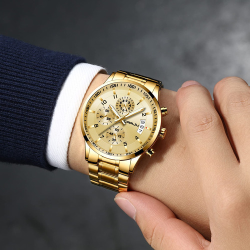 Reloj Crrju Golden Luxury Business, Impermeable, Para Hombre