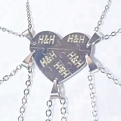 Imagen 2 de 6 de Dije Acero Quirúrgico 5 Partes Amistad Grabado + Cadenas 5u.