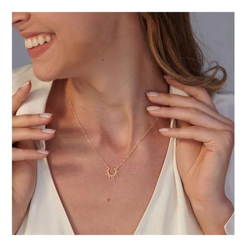 Collar Sol Vriua Mujer 14k Oro Chapado, Diseño Elegante