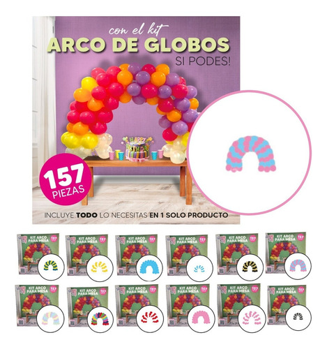 Kit Arco De Globos Para Mesa 157 Piezas Decoracion Cotillon Color Rosa Y Celeste