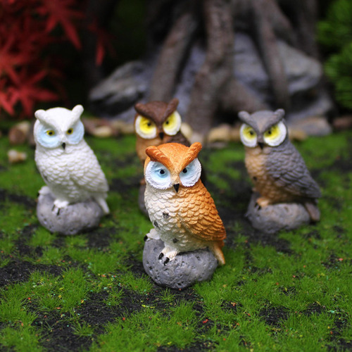 Búho Paisaje Jardín Decoración Miniatura Búho Gris