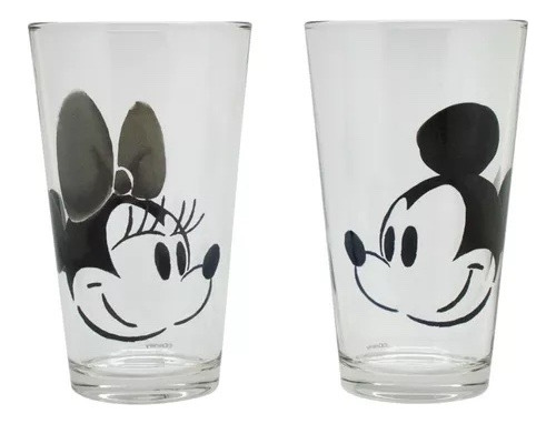 Set 2 Vasos Vidrio Minnie Mickey Mouse Disney 475ml