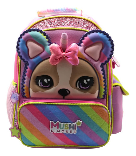 Mochila Escolar Simones Mushi Fun Color Rosa Diseño De La Tela Lisa