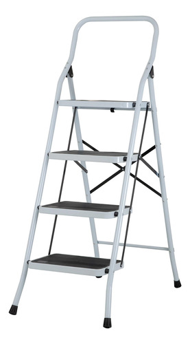 Escalera Tubular Acero Plegable 4 Peldaños Antideslizantes