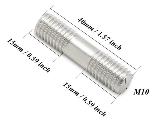 Augiimor 10pcs M10 X 40 Mm Stand Roscado De Doble Extremo,