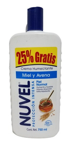 Crema Humectante Nuvel Miel Y Avena De 750 Ml, Piel Normal. 