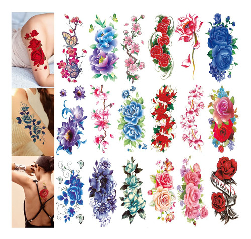 Yakago 12 Hojas De Tatuajes Temporales De Flores Para Mujere
