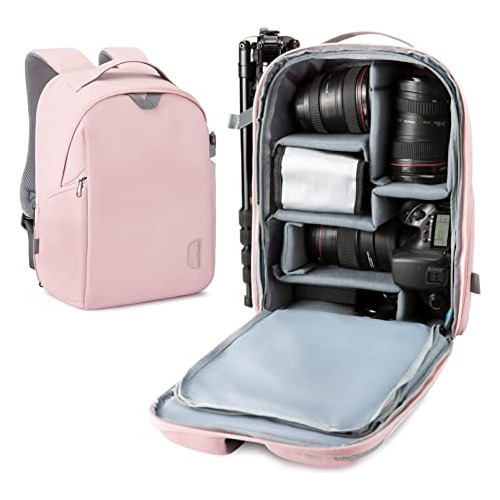 Mochila Cámara Dslr O Slr Impermeable Sujeción Trípode Rosa