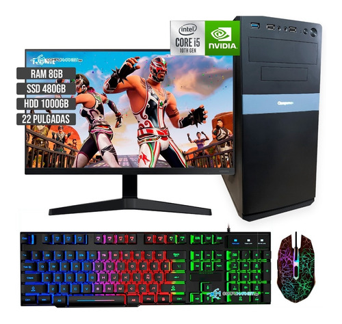 Computador Gamer Core I5 10400 Ssd 480+ Hdd 1tb Ram 8 Mon 22