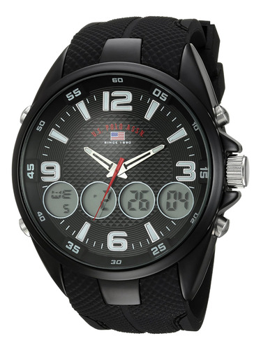 Ee. Uu. Polo Asociación Reloj Negro De Cuarzo Analógico Con