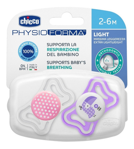 Imagen 4 de 9 de Chupete Ultra Liviano Physio Light De 2 A 6 Meses Pack X 2