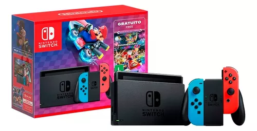 Novo Nintendo Switch Azul e Vermelho Neon + Jogo Mario Kart 8 Novo Nintendo  Switch Azul e Vermelho Neon + Jogo Mario Kart 8 Novo Nintendo Switch Azul e  Vermelho Neon +