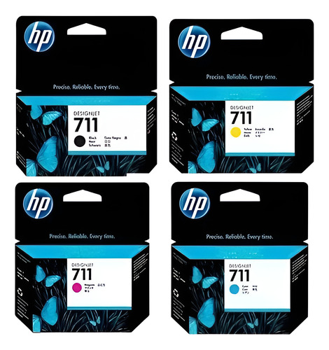 Combo Hp 711 Negro 80 Ml + 3 Colores 29ml Original T120 T520