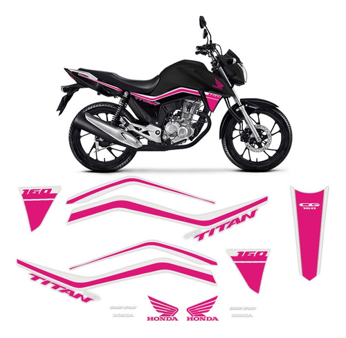 Adesivos Moto Honda Cg Titan 160 2018/2020 Faixa Rosa/branco