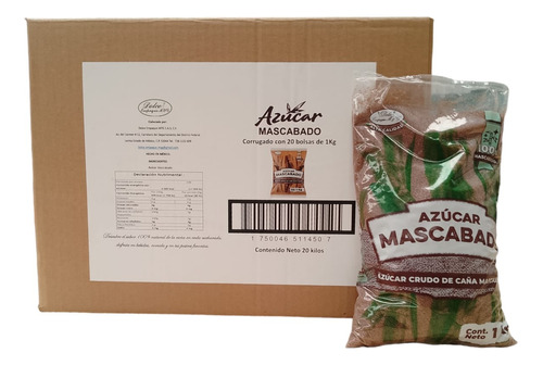 Caja De Azúcar Mascabado Dolce Empaque, 20 Piezas De 1 Kg 