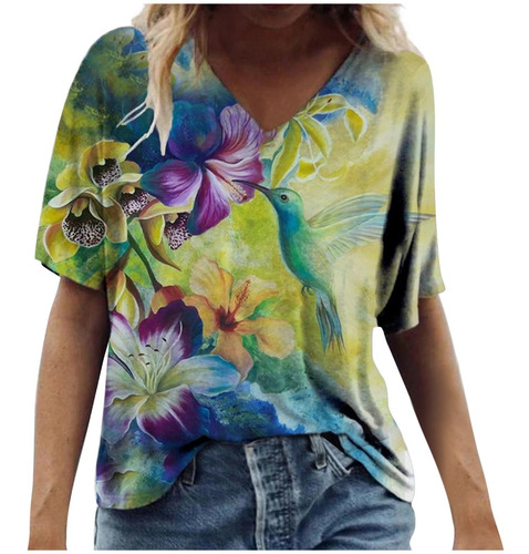 Tops De Mujer Talla Grande Con Estampado De Flores Escénicas