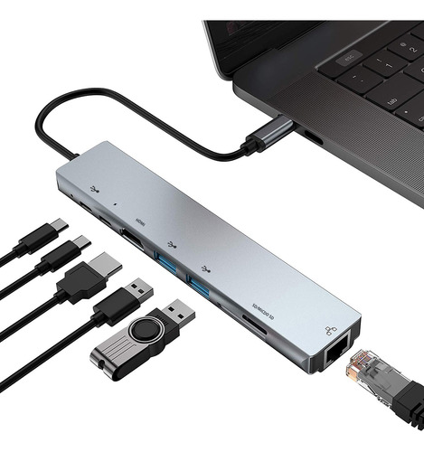 Usb C Hub 8in1 Docking Station Soporte 4k Hdmi Múltiples Uso