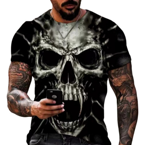 Hombre Camiseta Unisex Trendy Loose Skull Para Personalidad