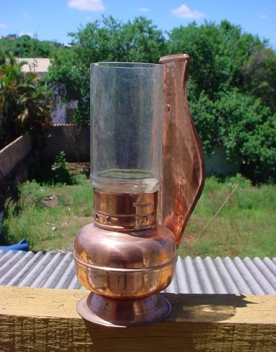 Antigo - Lampião De Cobre Parede Com Cupula De Vidro !!!