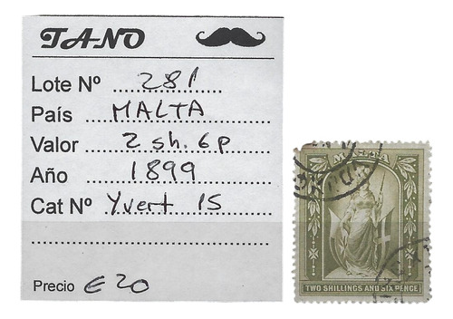 Lote281 Malta 2 Shilling 6 Pence Año 1899 Yvert#15